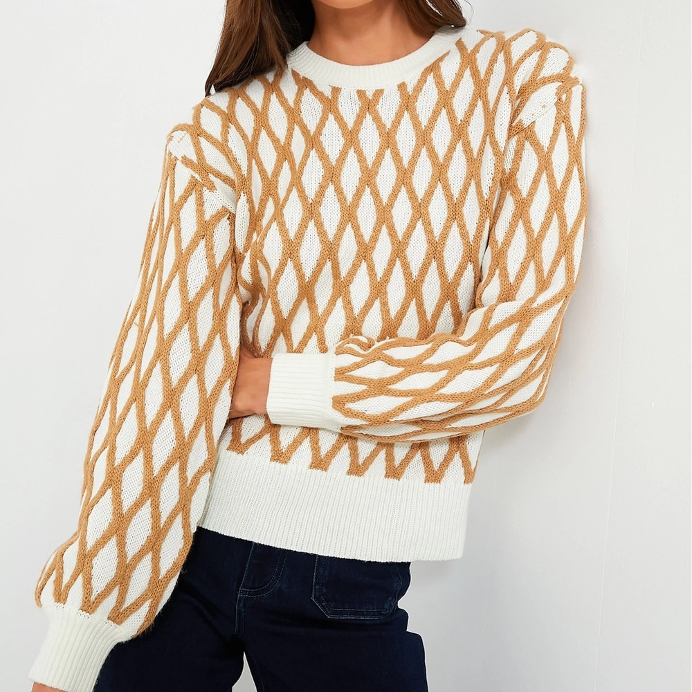 Hyacinth House Tan And Cream Toni Trellis Sweater - Picture 1 of 1